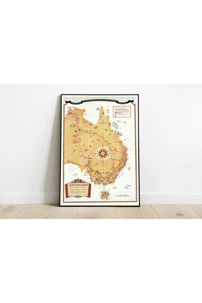 Pegziz Avustralya Haritası Sanatsal Duvar Dekorasyon Poster 60x90cm. ürün görseli 1