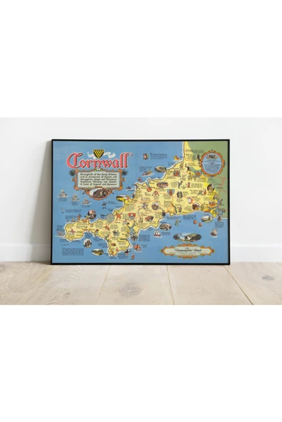 Pegziz Ingiltere Cornwall Haritası Sanatsal Duvar Dekorasyon Poster 60x90cm. ürün görseli 1