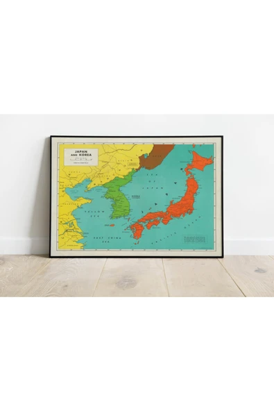 Pegziz Japonya Ve Kore Haritası Sanatsal Duvar Dekorasyon Poster 60x90cm. ürün görseli 1