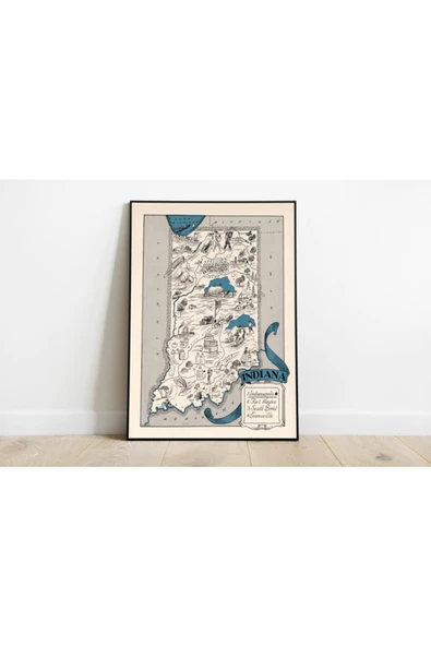 Pegziz Indiana Haritası Sanatsal Duvar Dekorasyon Poster 60x90cm. ürün görseli 1