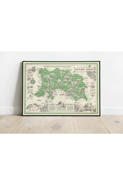 Pegziz Amerika Jersey Adası Eski Şehir Haritası Sanatsal Duvar Dekorasyon Poster 60x90cm. ürün görseli 1