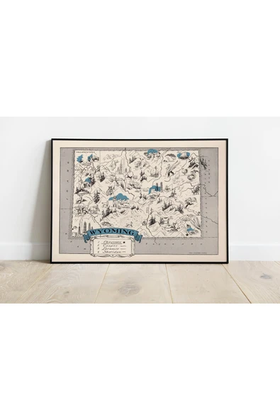 Pegziz Wyoming Haritası Sanatsal Duvar Dekorasyon Poster 60x90cm. ürün görseli 1