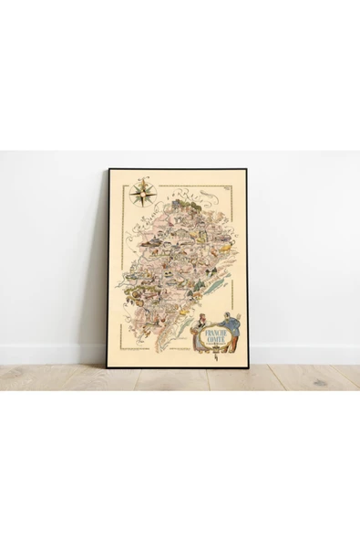 Pegziz Fransa Franche Comte Bölgesi Haritası Sanatsal Duvar Dekorasyon Poster 60x90cm. ürün görseli 1
