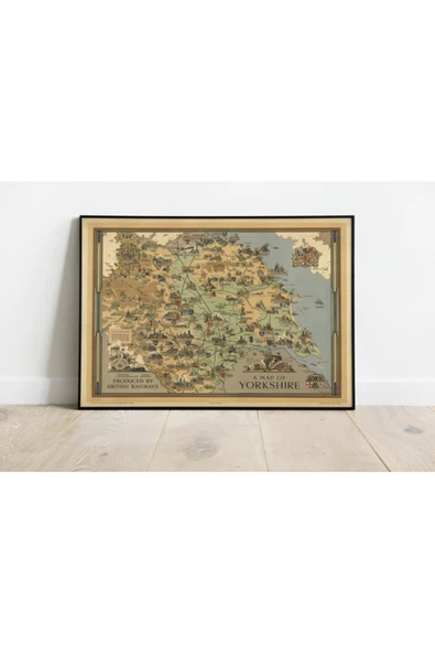 Pegziz Ingiltere Yorkshire Haritası Sanatsal Duvar Dekorasyon Poster 60x90cm. ürün görseli 1