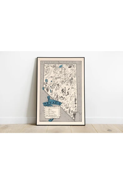 Pegziz Nevada Haritası Sanatsal Duvar Dekorasyon Poster 60x90cm. ürün görseli 1