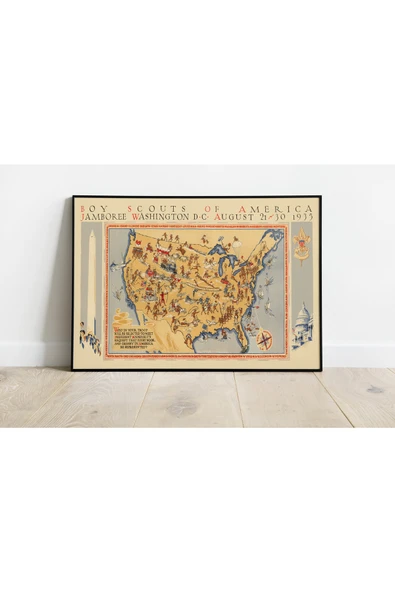 Pegziz Amerika 1935 Haritası Sanatsal Duvar Dekorasyon Poster 60x90cm. ürün görseli 1