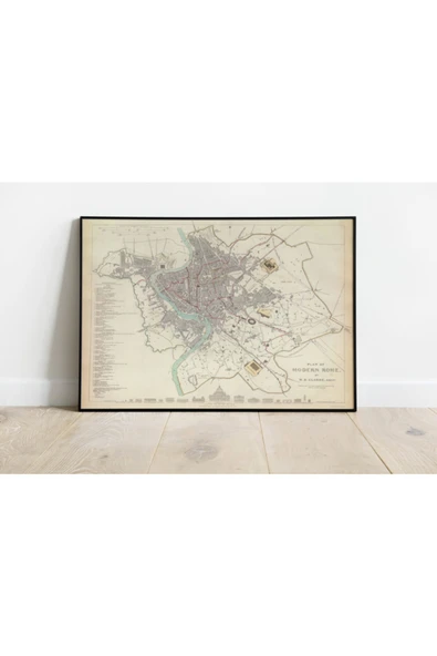 Pegziz Italya Roma Haritası Sanatsal Duvar Dekorasyon Poster 60x90cm. ürün görseli 1