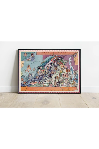 Pegziz Virginia 1932 Haritası Sanatsal Duvar Dekorasyon Poster 60x90cm. ürün görseli 1