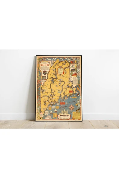 Pegziz Amerika Maine Haritası Sanatsal Duvar Dekorasyon Poster 60x90cm. ürün görseli 1