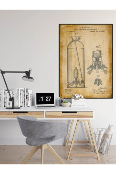 Pegziz Dekoratif Sanatsal Yangın Söndürme Tüpü Patent Posteri 50x70cm. ürün görseli 1