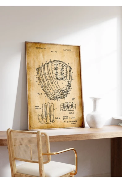 Pegziz Dekoratif Sanatsal Beyzbol Eldiveni Patent Posteri 60x90cm. ürün görseli 1