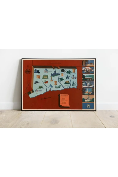 Pegziz Amerika Connecticut Eyaleti Eski Haritası Sanatsal Duvar Dekorasyon Poster 60x90cm. ürün görseli 1
