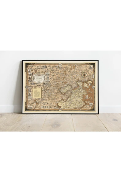 Pegziz Boston Haritası Sanatsal Duvar Dekorasyon Poster 60x90cm. ürün görseli 1
