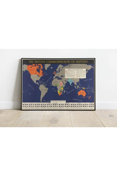 Pegziz Ingiliz Milletler Topluluğu Dünya Haritası Sanatsal Duvar Dekorasyon Poster 60x90cm. ürün görseli 1