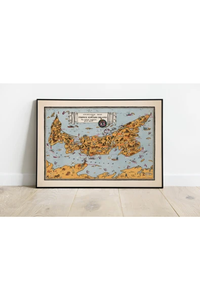 Pegziz Kanada Prince Edward Adası Haritası Sanatsal Duvar Dekorasyon Poster 60x90cm. ürün görseli 1