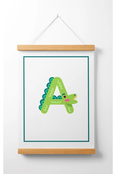 Pegziz Çocuk Odası Ahşap Askılı Hayvan Figürlü A Harfi Baskılı Kanvas Duvar Dekorasyonu 40x50cm. ürün görseli 1