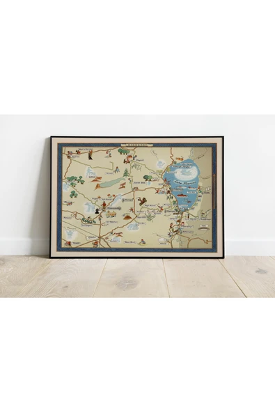 Pegziz Israil Kinneret Haritası Sanatsal Duvar Dekorasyon Poster 60x90cm. ürün görseli 1