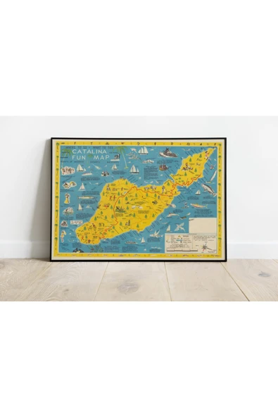 Pegziz Amerika Santa Catalina Adası Haritası Sanatsal Duvar Dekorasyon Poster 60x90cm. ürün görseli 1