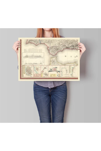 Pegziz Ispanya Endülüs 1823 Haritası Sanatsal Duvar Dekorasyon Poster 60x90cm. ürün görseli 1
