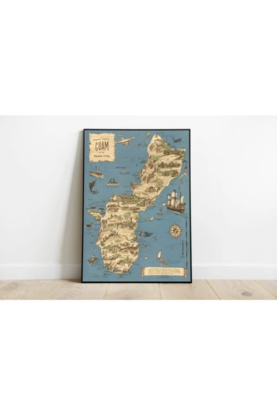 Pegziz Guam Adası Haritası Sanatsal Duvar Dekorasyon Poster 60x90cm. ürün görseli 1