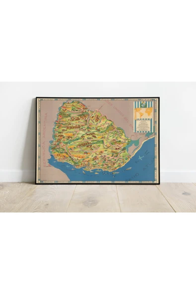 Pegziz Uruguay Eski Ülke Haritası Sanatsal Duvar Dekorasyon Poster 60x90cm. ürün görseli 1