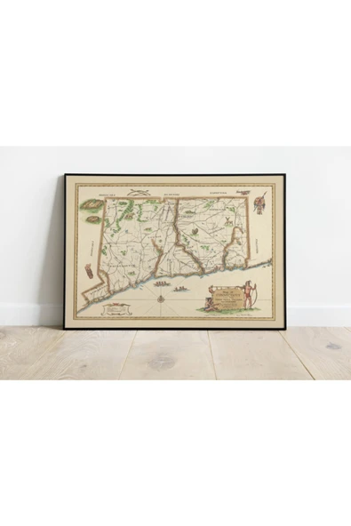 Pegziz Connecticut 1625 Haritası Sanatsal Duvar Dekorasyon Poster 60x90cm. ürün görseli 1