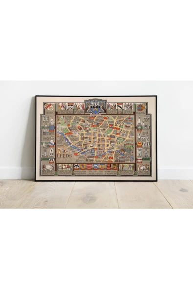Pegziz Leeds Haritası Sanatsal Duvar Dekorasyon Poster 60x90cm. ürün görseli 1