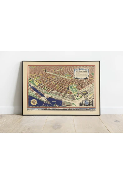 Pegziz Buenos Aires Haritası Sanatsal Duvar Dekorasyon Poster 60x90cm. ürün görseli 1
