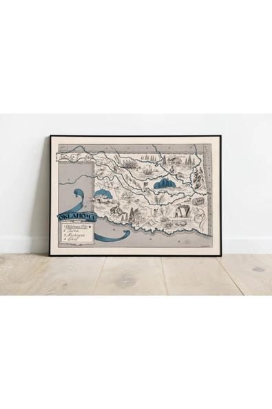 Pegziz Oklahoma Haritası Sanatsal Duvar Dekorasyon Poster 60x90cm. ürün görseli 1