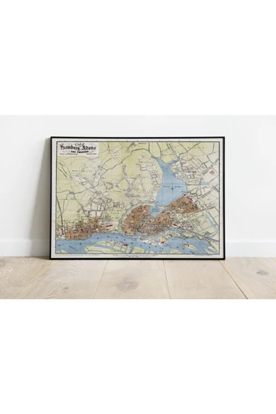 Pegziz Hamburg Haritası Sanatsal Duvar Dekorasyon Poster 60x90cm. ürün görseli 1