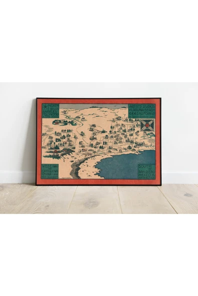 Pegziz Kaliforniya Laguna Beach Haritası Sanatsal Duvar Dekorasyon Poster 60x90cm. ürün görseli 1