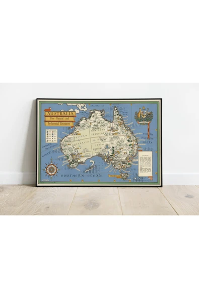 Pegziz Avustralya 1942 Haritası Sanatsal Duvar Dekorasyon Poster 60x90cm. ürün görseli 1