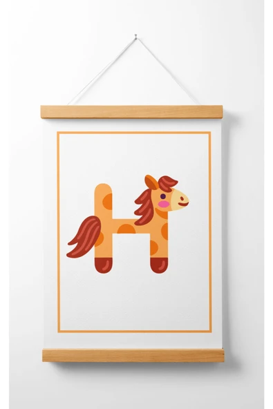 Pegziz Çocuk Odası Ahşap Askılı Hayvan Figürlü H Harfi Baskılı Kanvas Duvar Dekorasyonu 40x50cm. ürün görseli 1