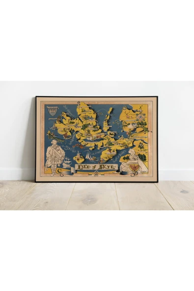Pegziz Iskoçya Skye Adası Haritası Sanatsal Duvar Dekorasyon Poster 60x90cm. ürün görseli 1