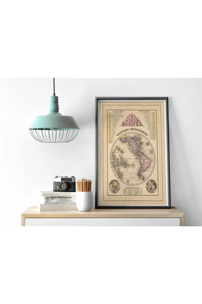 Pegziz Batı Yarımküre Haritası Sanatsal Duvar Dekorasyon Poster 60x90cm. ürün görseli 1