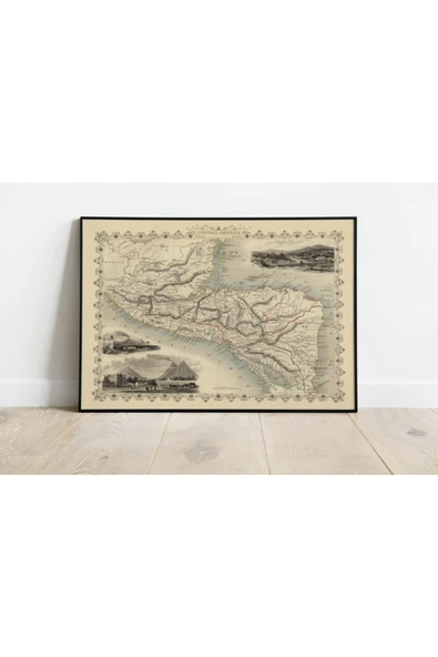 Pegziz Orta Amerika 1851 Haritası Sanatsal Duvar Dekorasyon Poster 60x90cm. ürün görseli 1