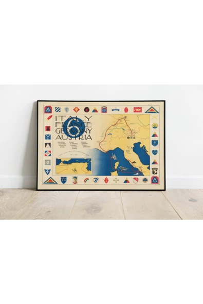 Pegziz 2. Dünya Savaşı Askeri Haritası Sanatsal Duvar Dekorasyon Poster 60x90cm. ürün görseli 1