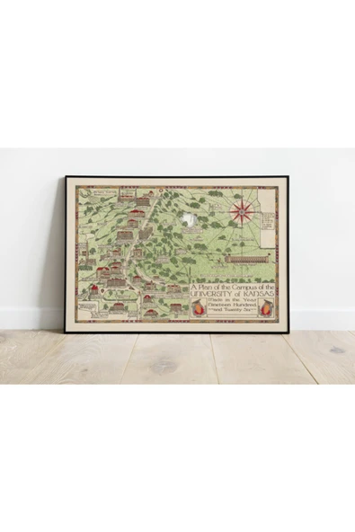 Pegziz Kansas Üniversitesi Kuş Bakışı Haritası Sanatsal Duvar Dekorasyon Poster 60x90cm. ürün görseli 1