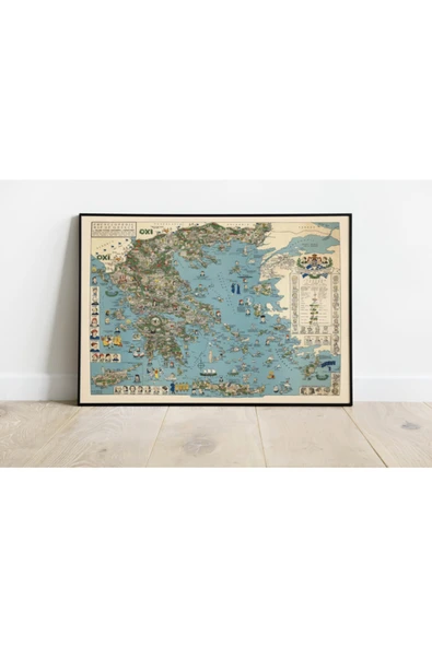Pegziz Yunanistan Haritası Sanatsal Duvar Dekorasyon Poster 60x90cm. ürün görseli 1
