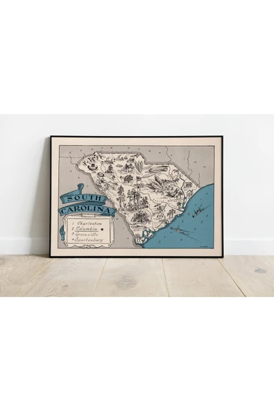 Pegziz Güney Dakota Haritası Sanatsal Duvar Dekorasyon Poster 60x90cm. ürün görseli 1