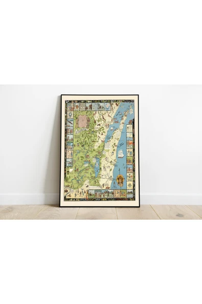 Pegziz Wisconsin Haritası Sanatsal Duvar Dekorasyon Poster 60x90cm. ürün görseli 1