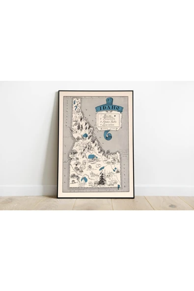 Pegziz Idaho Haritası Sanatsal Duvar Dekorasyon Poster 60x90cm. ürün görseli 1