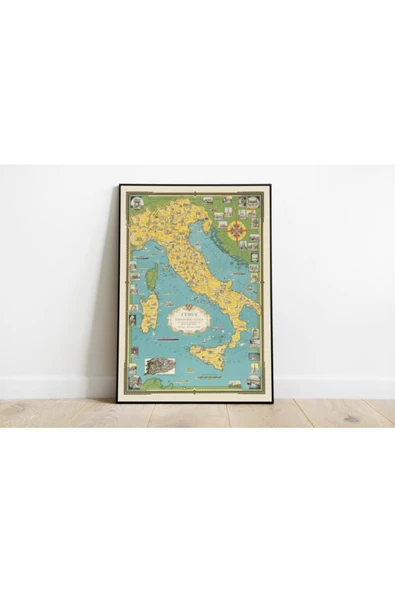 Pegziz Italya Haritası Sanatsal Duvar Dekorasyon Poster 60x90cm. ürün görseli 1
