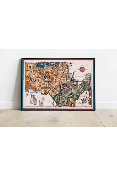 Pegziz Ohio Ve Batı Virginia Eyalet 1932 Haritası Sanatsal Duvar Dekorasyon Poster 60x90cm. ürün görseli 1