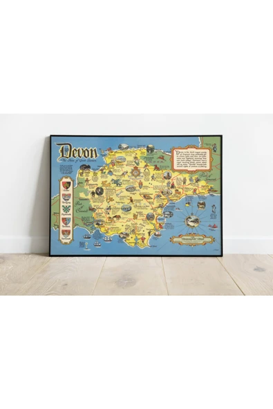 Pegziz Ingiltere Devon Haritası Sanatsal Duvar Dekorasyon Poster 60x90cm. ürün görseli 1