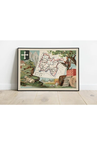 Pegziz Fransa Ain Bölgesi 1935 Haritası Sanatsal Duvar Dekorasyon Poster 60x90cm. ürün görseli 1