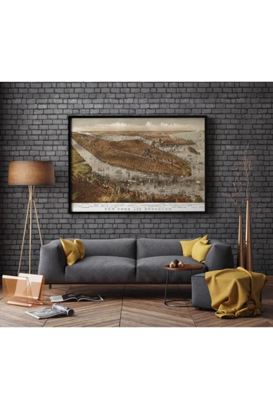 Pegziz Amerika Brooklyn Haritası Sanatsal Duvar Dekorasyon Poster 60x90cm. ürün görseli 1