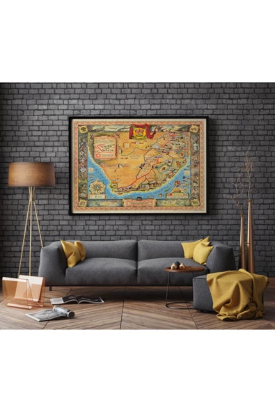 Pegziz Güney Afrika Haritası Sanatsal Duvar Dekorasyon Poster 60x90cm. ürün görseli 1