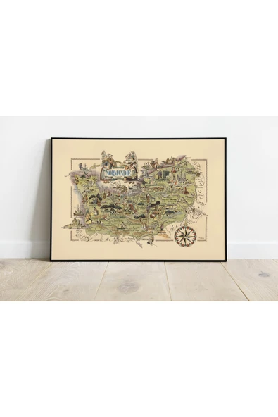 Pegziz Fransa Normandiya Bölgesi Haritası Sanatsal Duvar Dekorasyon Poster 60x90cm. ürün görseli 1