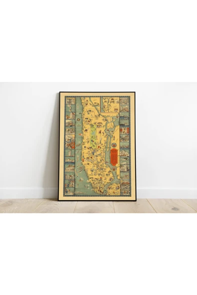 Pegziz Manhattan 1933 Haritası Sanatsal Duvar Dekorasyon Poster 60x90cm. ürün görseli 1